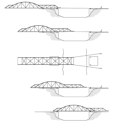 Roller launch method steel through truss roller launch method